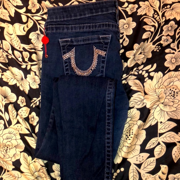 TRUE RELIGION. Y2K x It GIRL. Sliver Studs SUPER SKINNY DENIM JEANS .31 inches - Picture 3 of 3